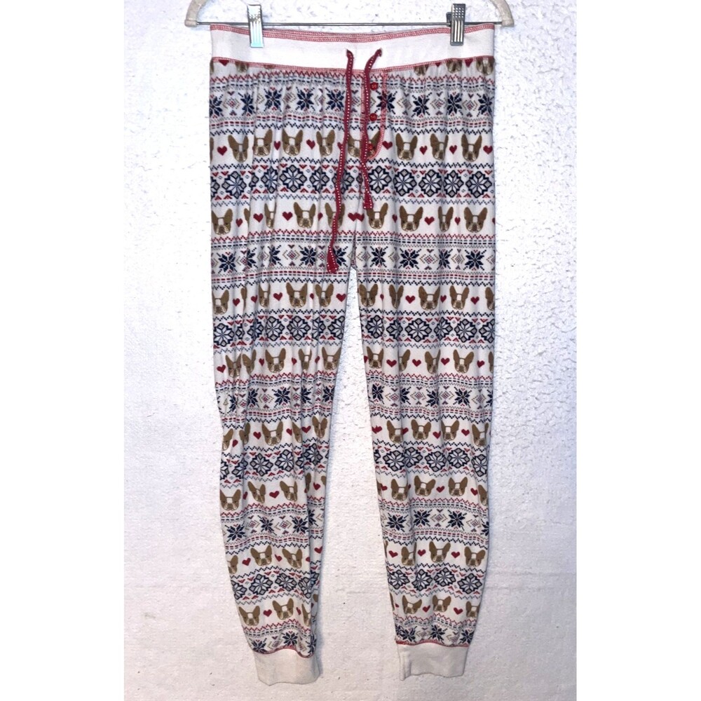 PJ Salvage Pajama Pants Joggers Puppy dog Womens Size M Snowflake Striped